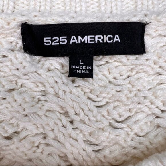 525 America Off White Cream Cotton Wool Scoop Neck Cable Knit Sweater Size Large - Picture 7 of 8